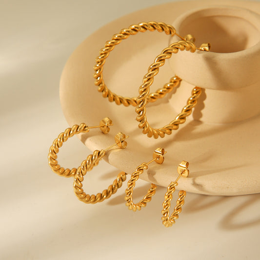 Minimalist C-Shaped Stainless Steel Earrings with 18K Gold Vacuum Plating for Women