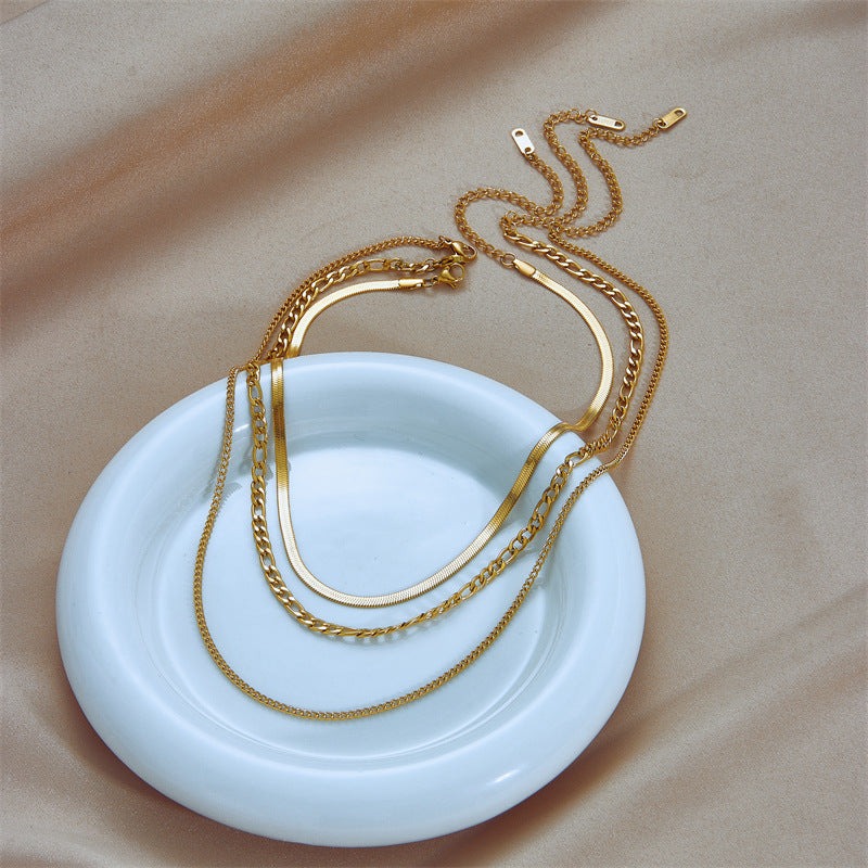 Minimalist Geometric Titanium Steel Plated Multi-Layer Necklace for Women