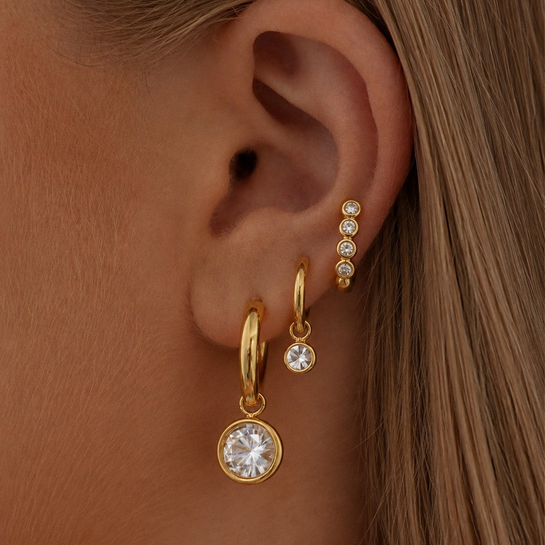 Minimalist Geometric Round Rhinestone Inlaid PVD Stainless Steel Earrings for Women