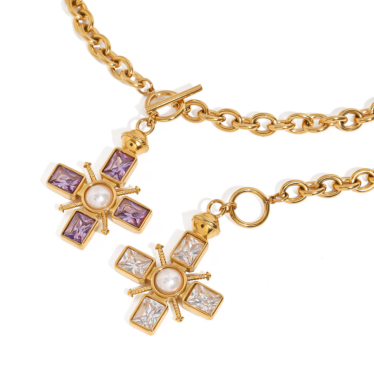Geometric Cross Stainless Steel Plated Necklace for Women