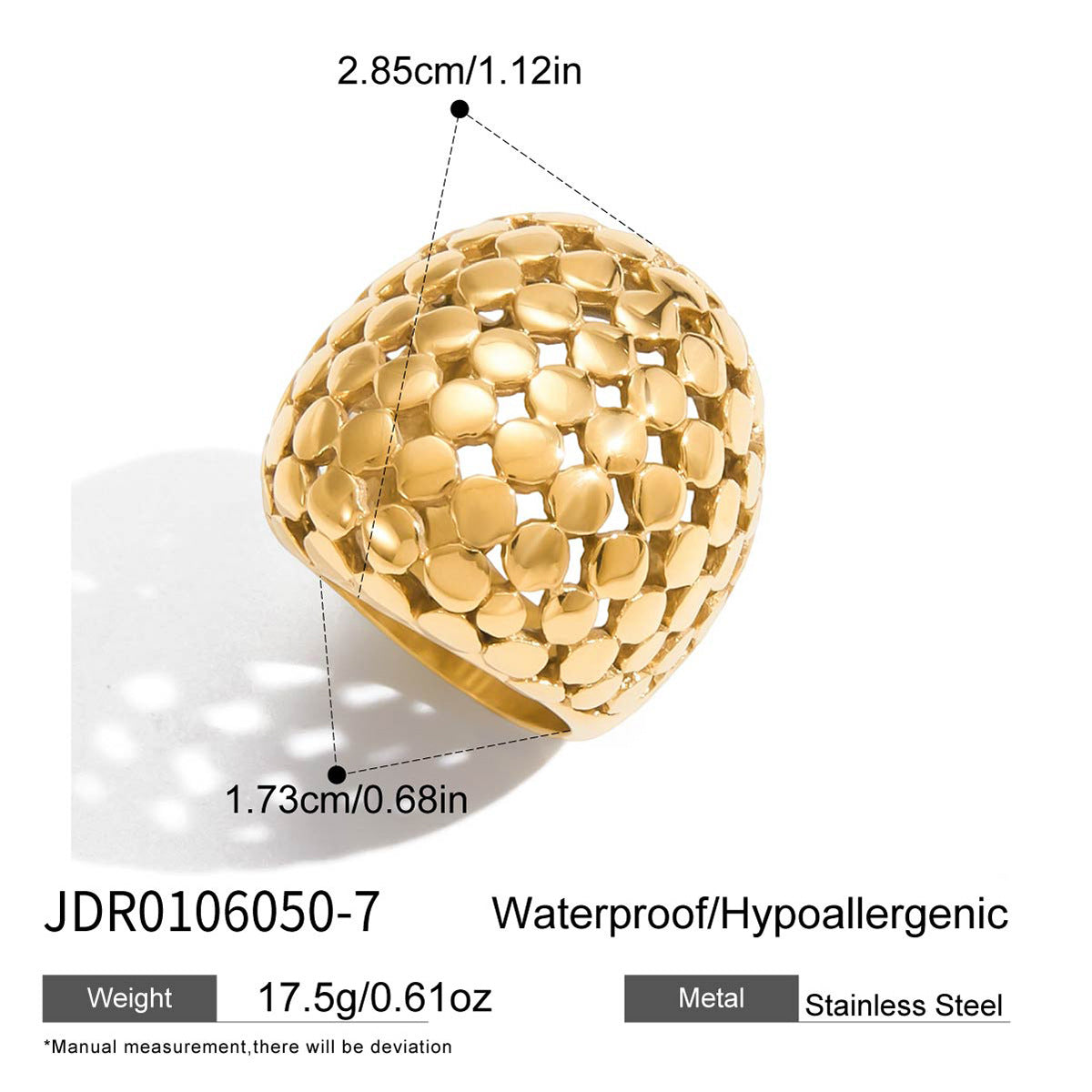 Geometric Hollow Stainless Steel Ring with PVD Gold Plating for Women