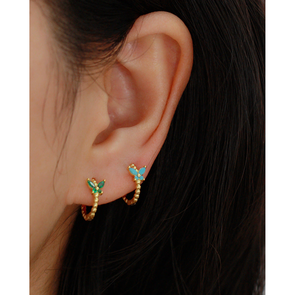 Pendientes de Plata de Ley 925 con Diseño de Mariposa de Estilo Vintage Francés y Incrustaciones de Pedrería para Mujer