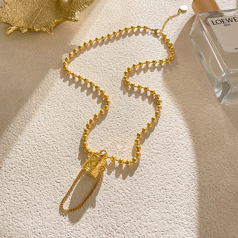 Luxury Gold Plated Titanium Steel Bag Charm Beaded Necklace for Unisex