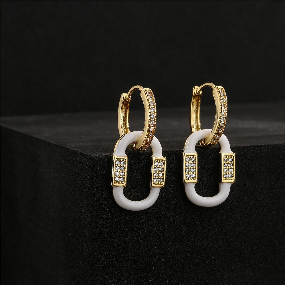 Vintage Minimalist Geometric Drip Oil Cubic Zirconia 18K Gold Plated Brass Earrings