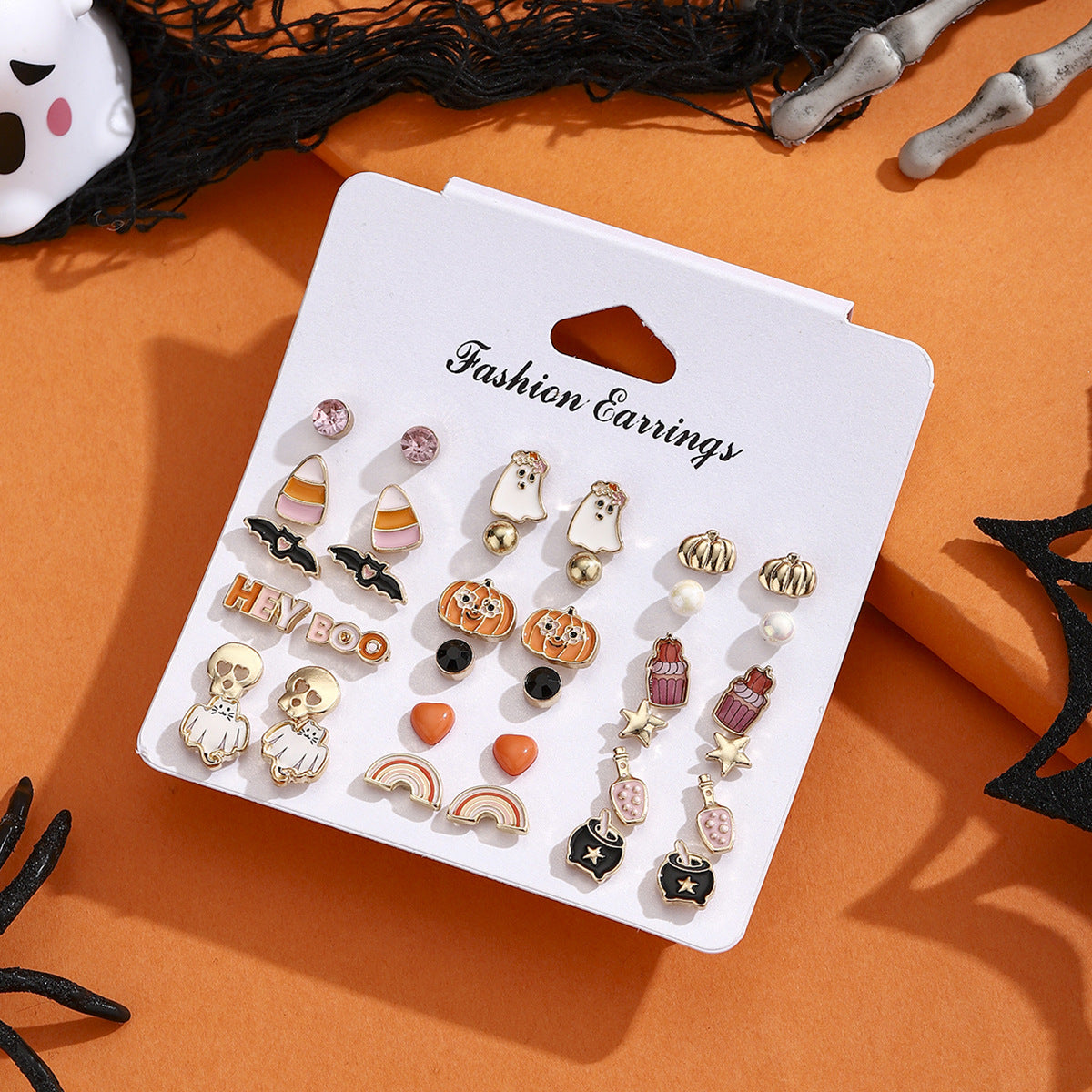 Ciondolo da Bar Goth Drip Oil in Lega a Forma di Fantasma di Halloween, Zucca e Pipistrello