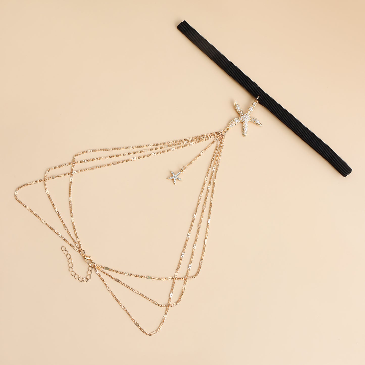 Summer Ocean-Themed Starfish-Shaped Alloy Anklet with Elastic Band and Tassel Detail for Women