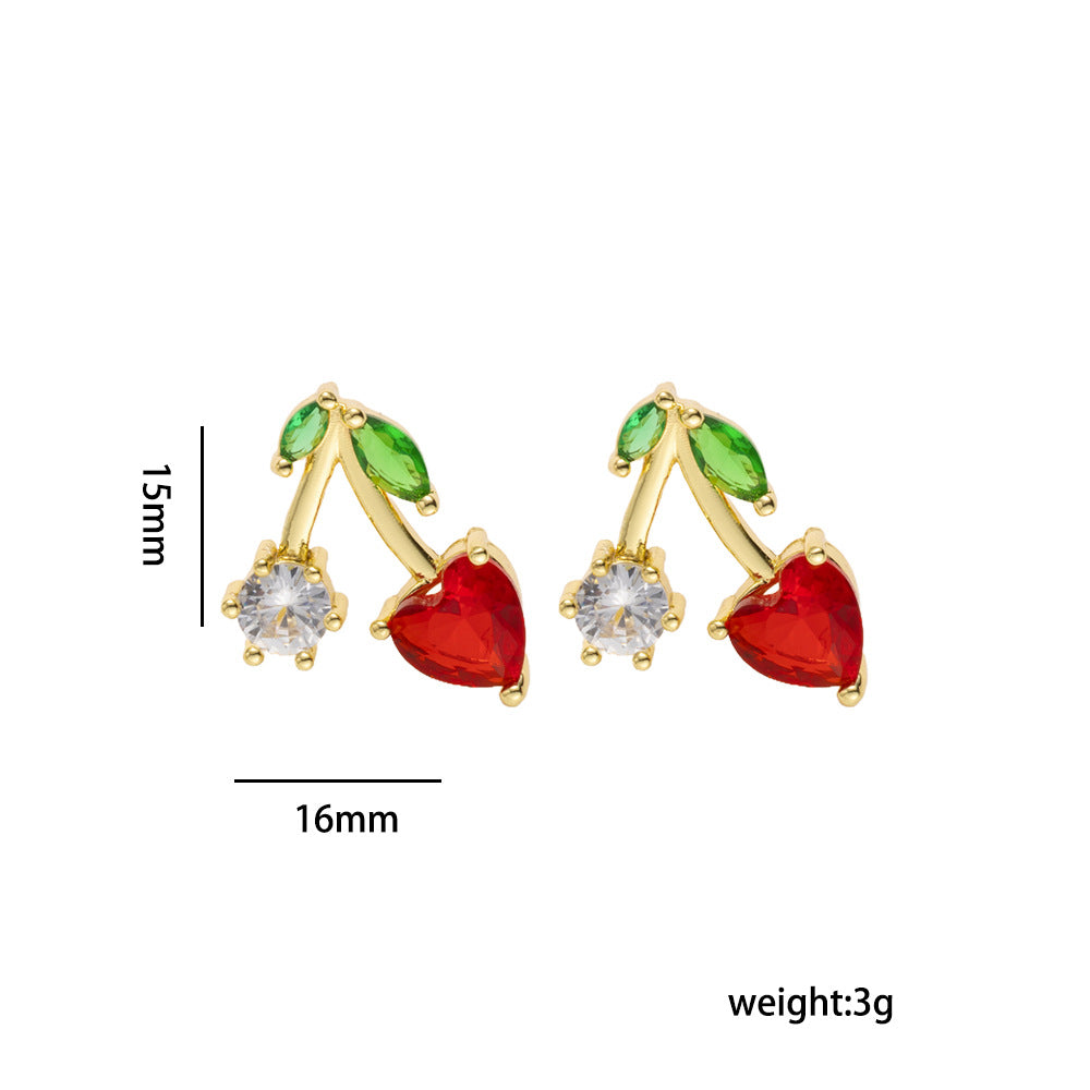 Set Collana con Ciondolo a Ciliegia di Lusso da Donna in Acciaio al Titanio con Intarsio di Strass e Catena a O