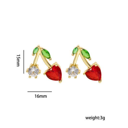 Set Collana con Ciondolo a Ciliegia di Lusso da Donna in Acciaio al Titanio con Intarsio di Strass e Catena a O