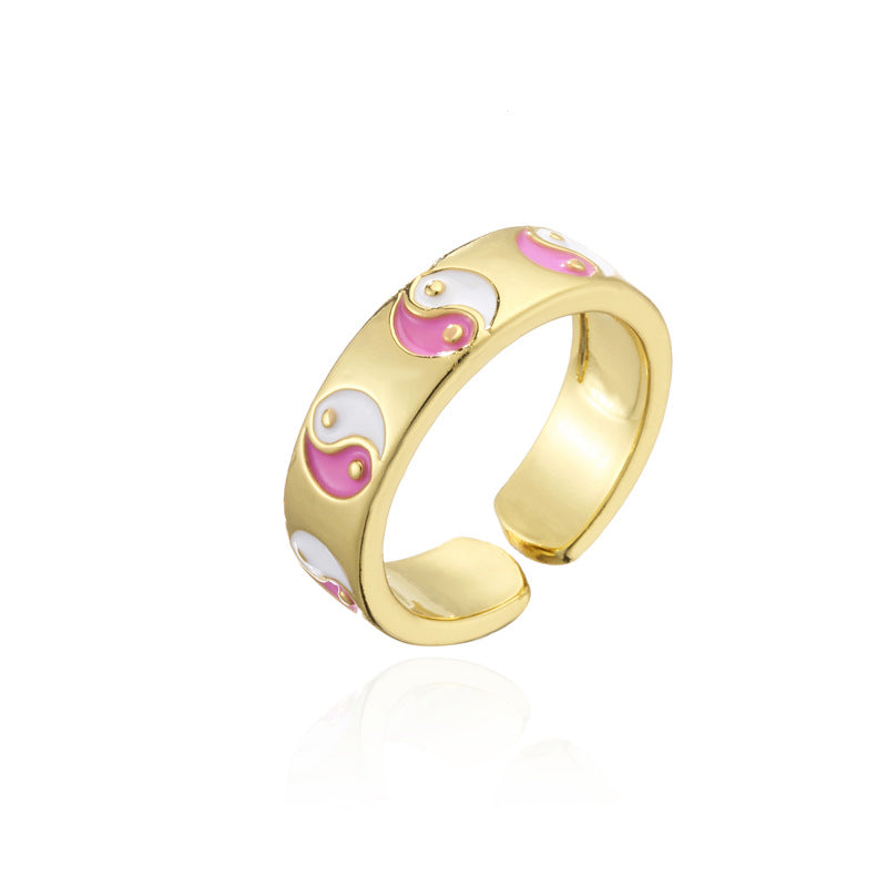 Geometric Drip Oil Gold Plated Brass Adjustable Ring for Women