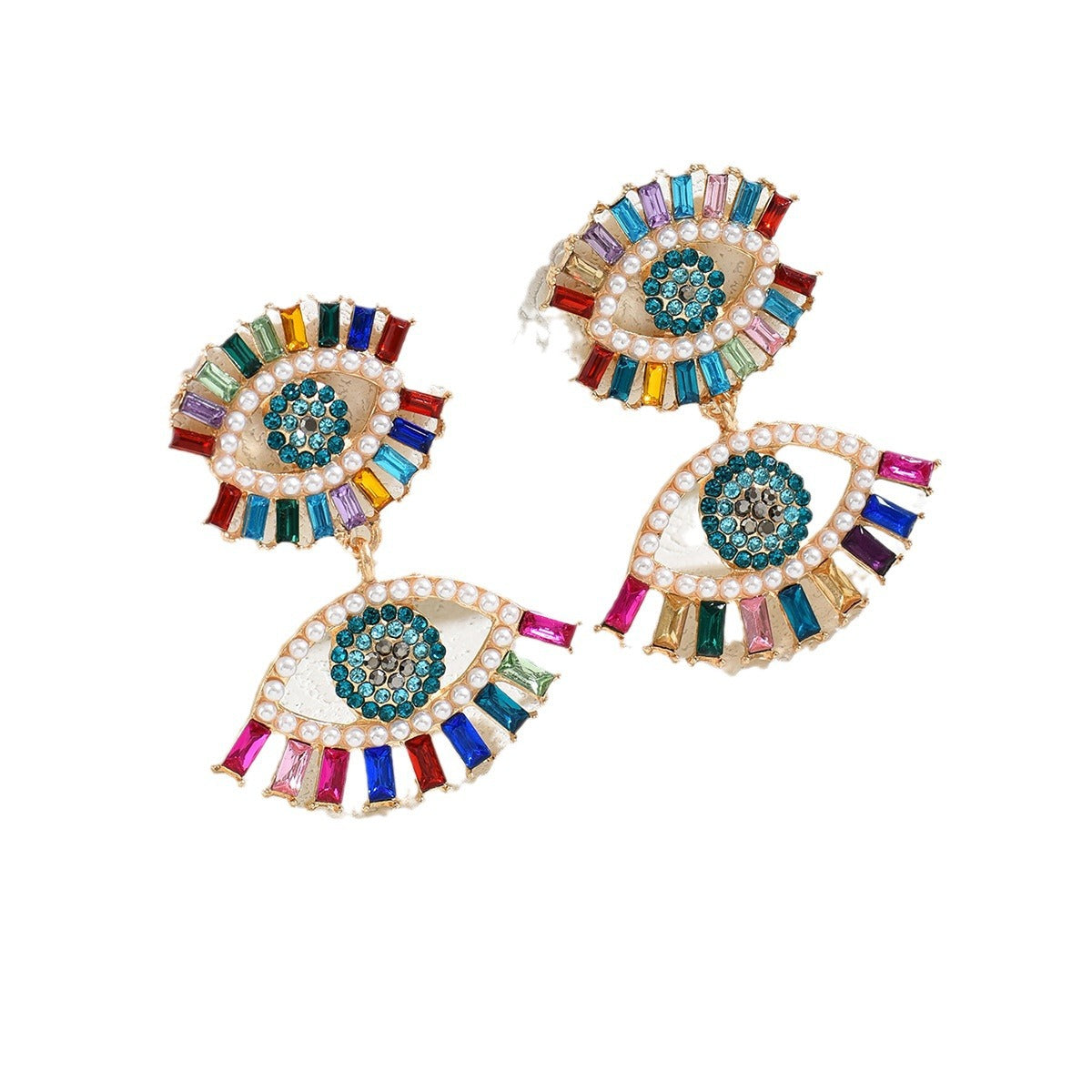 Orecchini a perno geometrici retrò minimalisti con strass da donna con design a occhio d'angelo in lega