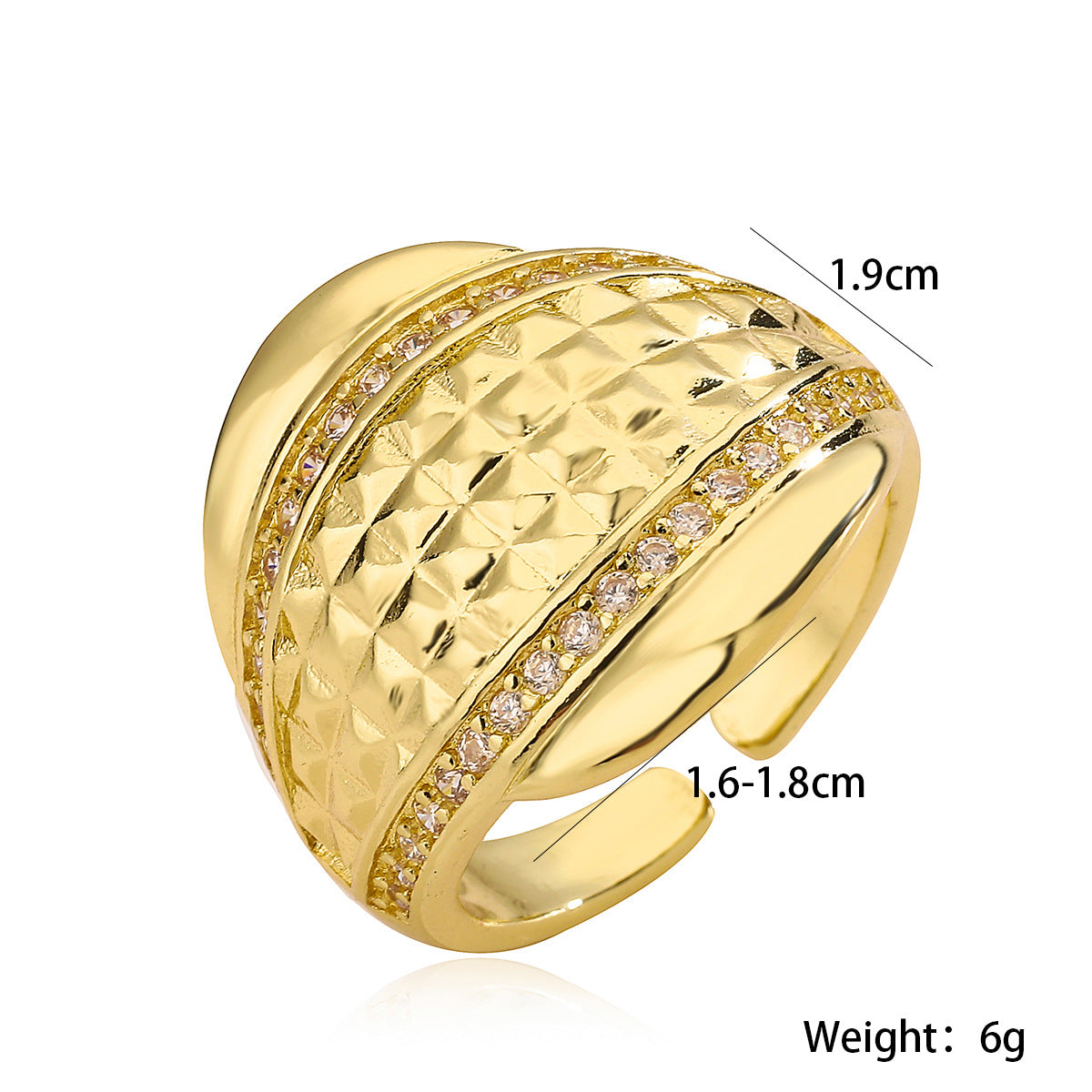 Anello da donna minimalista geometrico vintage aperto in rame placcato oro 18K con zirconi micro-incastonati