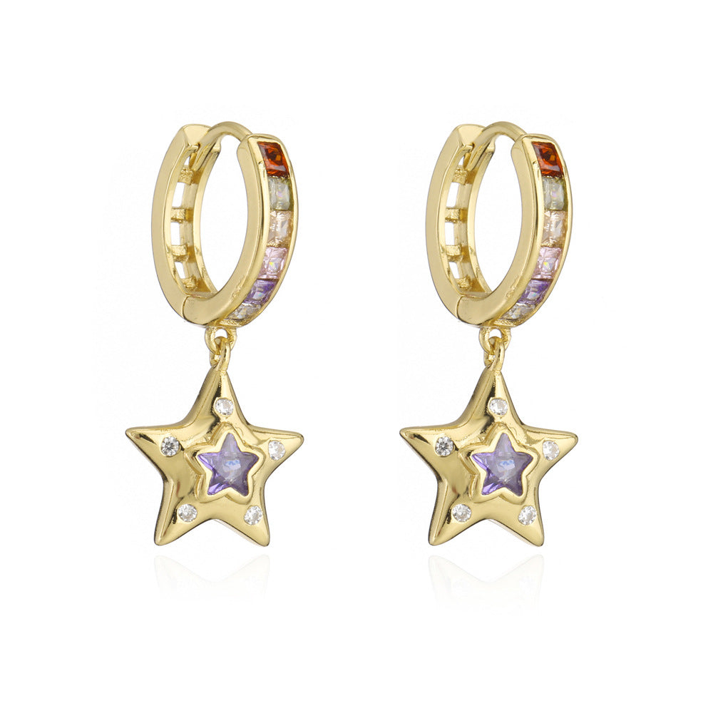 Orecchini Geometrici Minimalisti in Rame con Placcatura in Oro 18K e Zirconi Cubici