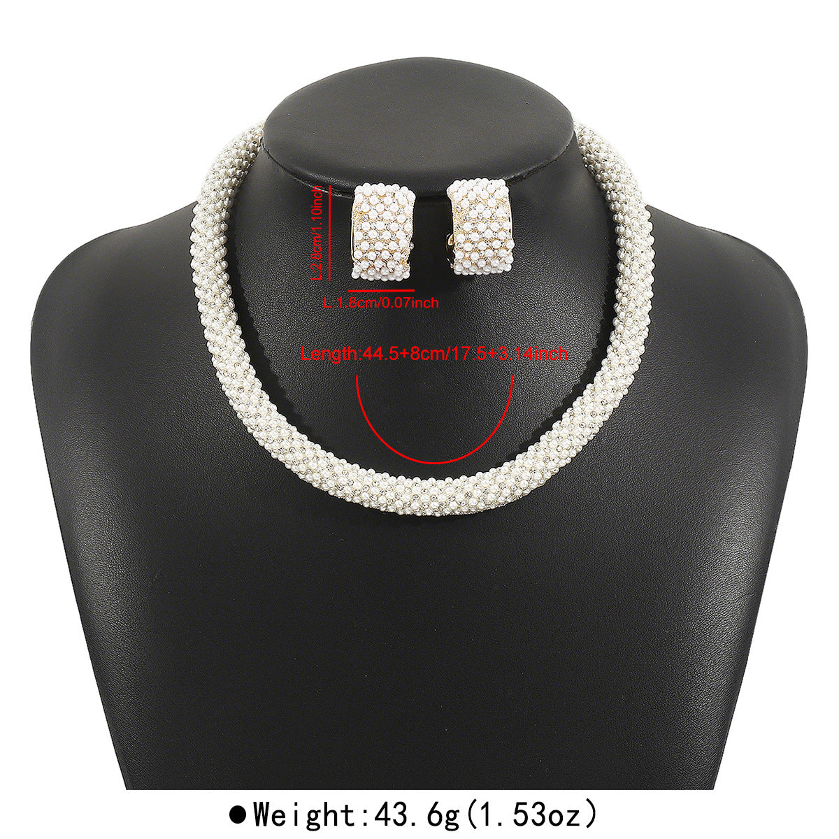 Parure Elegante di Collana e Orecchini di Perle in Stile Francese da Donna con Dettagli in Strass su Base in Lega e Catena di Perle Artigianale
