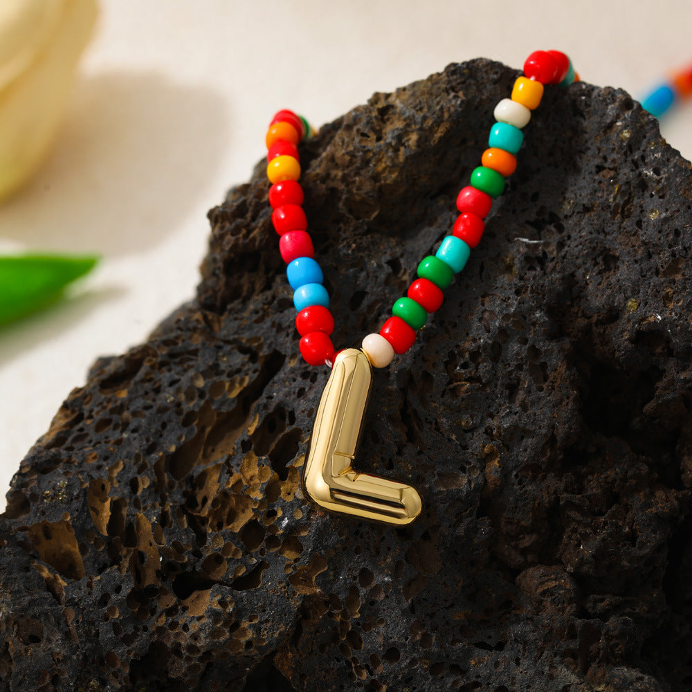Collana con Lettere Unisex in Acciaio Inossidabile Placcato Oro 18K Casual