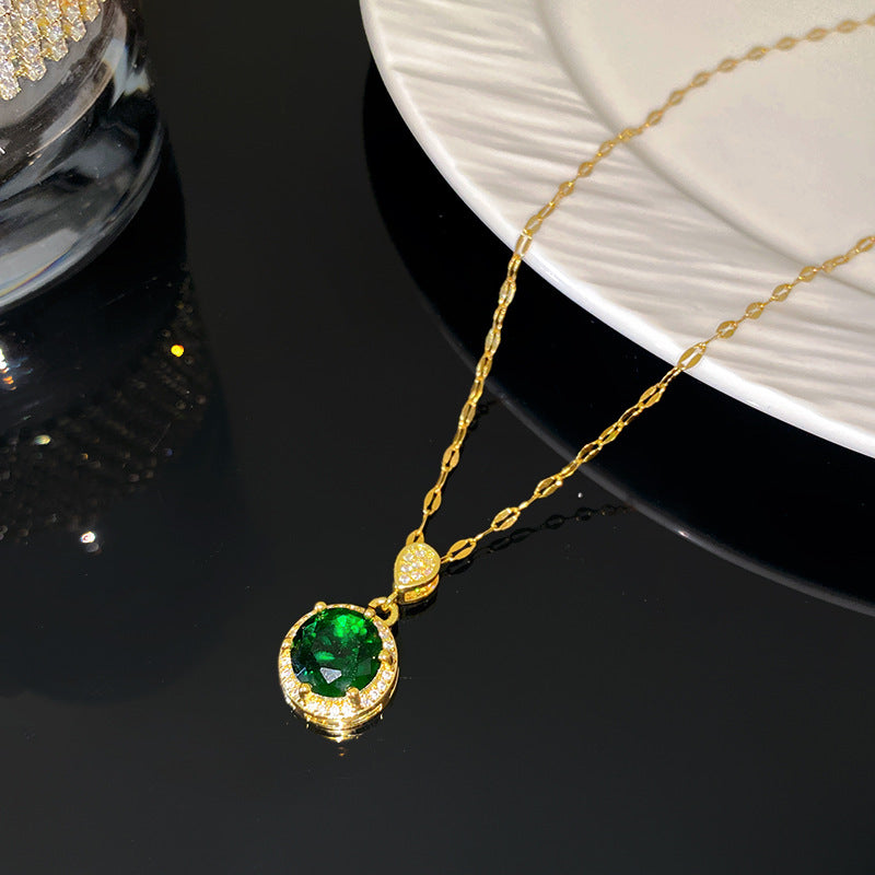 Sweet Elegant Round Geometric Micro-Inlaid Colorful Cubic Zirconia Brass Pendant Titanium Steel Necklace for Women and Men