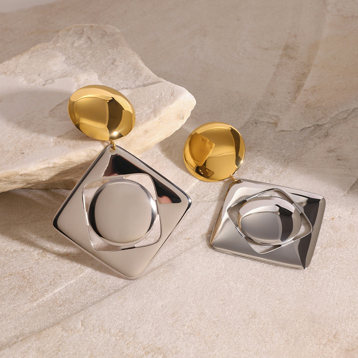 Elegant Geometric Round Plated Stainless Steel Earrings for Women