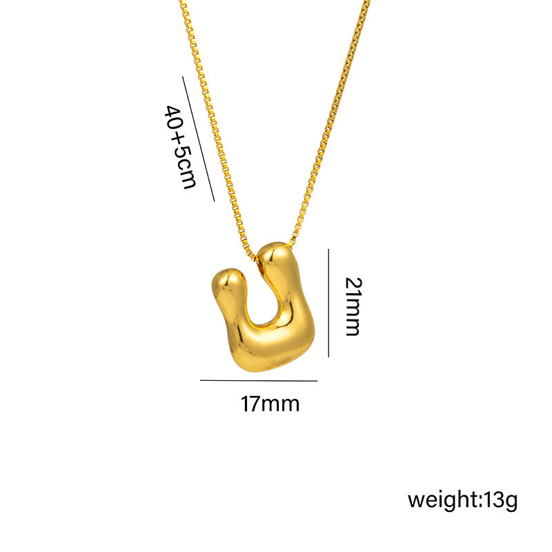 Bonito collar con dije de burbuja en forma de letra Q, estilo Q, de acero de titanio con chapado en oro de 18 quilates para mujer