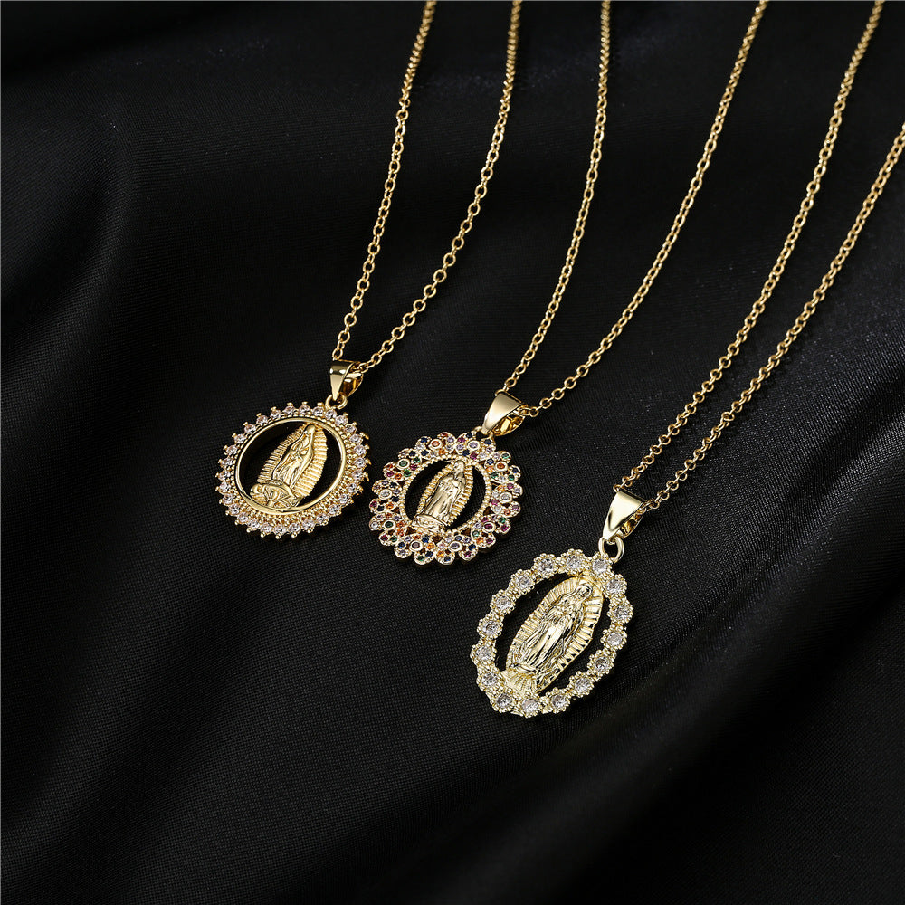 Collana Rame Geometrica Artigianale Vintage con Ciondolo Zirconi Micro-Incastonati su Catena a Maglia Ovale