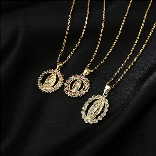 Retro Artistic Geometric Copper Necklace with Micro-Paved Zirconia Pendant on O-Shape Chain