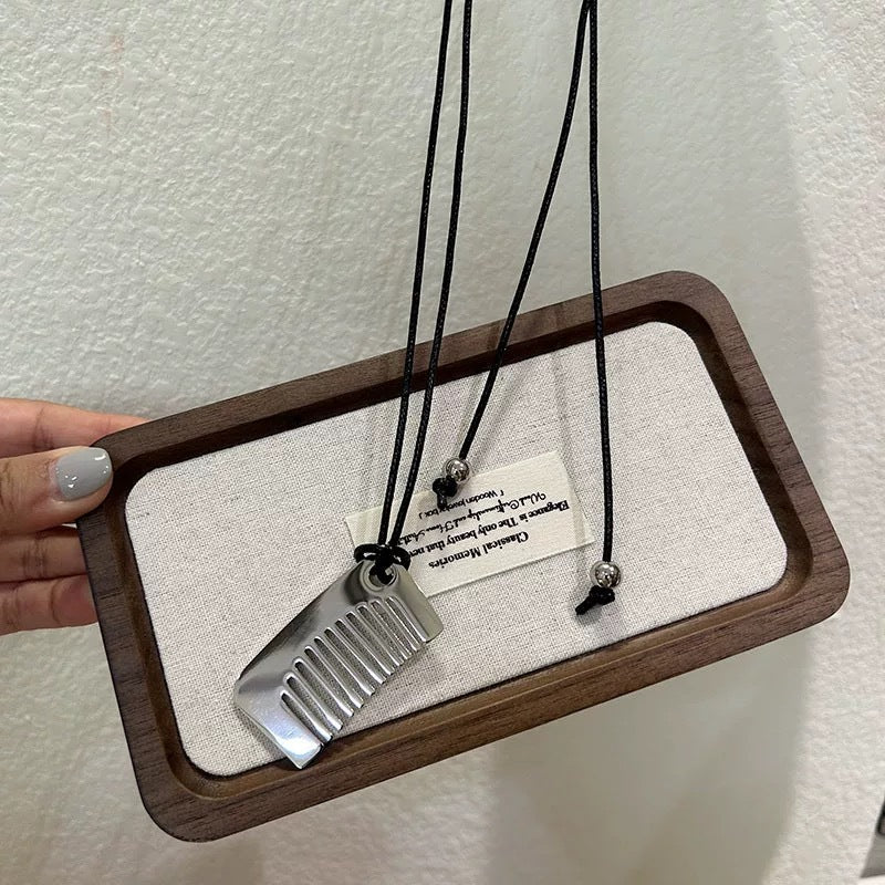 Casual Titanium Steel Plated Comb Pendant Necklace for Unisex