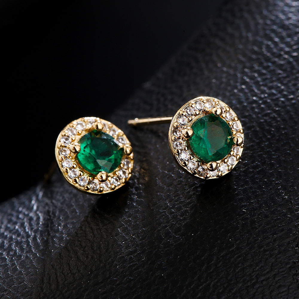 Geometric Copper Earrings with 18K Gold Plating and Zircon Inlay for Women Minimalist Vintage Style