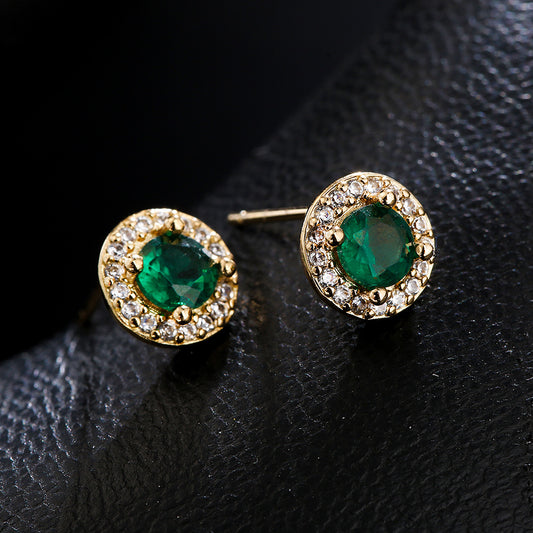 Geometric Copper Earrings with 18K Gold Plating and Zircon Inlay for Women Minimalist Vintage Style