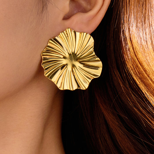Orecchini Vintage Geometrici a Righe Irregolari da Donna in Acciaio al Titanio con Placcatura in Oro 18K