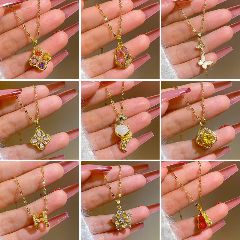 Collar con colgante de diamantes de imitación, geométrico y minimalista, de acero de titanio para mujer, cadena irregular, acabado chapado