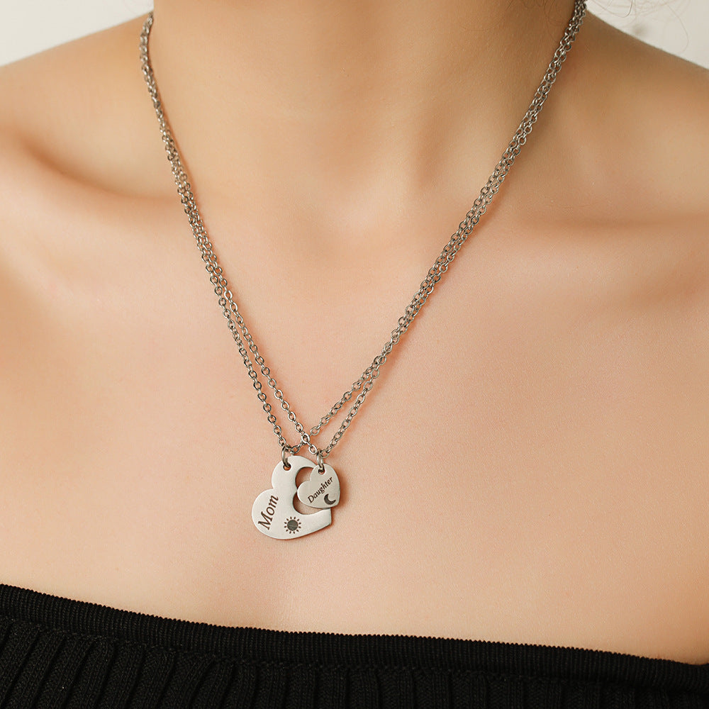 Geometric Sun Moon Heart Stainless Steel Necklace Cable Chain for Women
