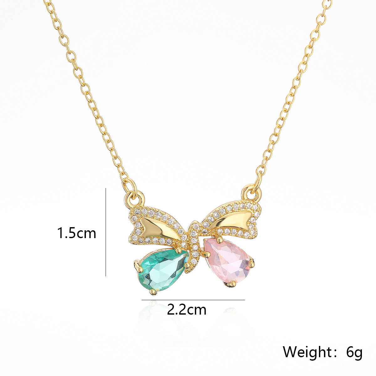 Collana Minimalista a Forma di Farfalla in Rame con Placcatura in Oro 18K e Intarsio di Zirconi per Donna