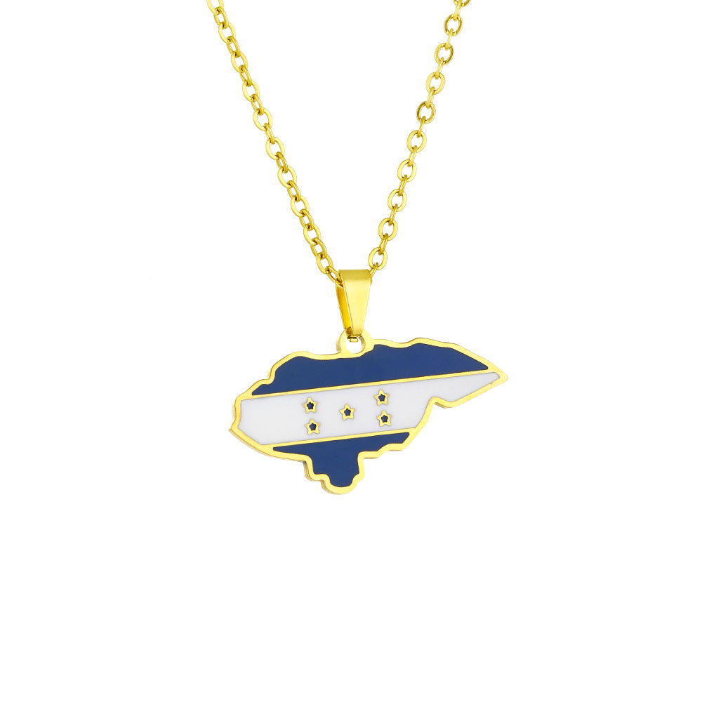 Collar con colgante de mapa de Honduras retro esmaltado en acero inoxidable con cadena tipo O para unisex