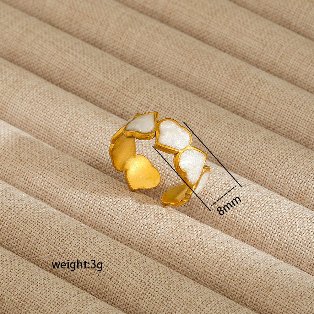 Anello aperto da donna in acciaio al titanio con forma geometrica e a cuore, stile INS, con finitura placcata