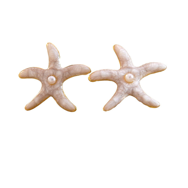Exaggerated Geometric Starfish Drip Oil Plated Stainless Steel Earrings for Women