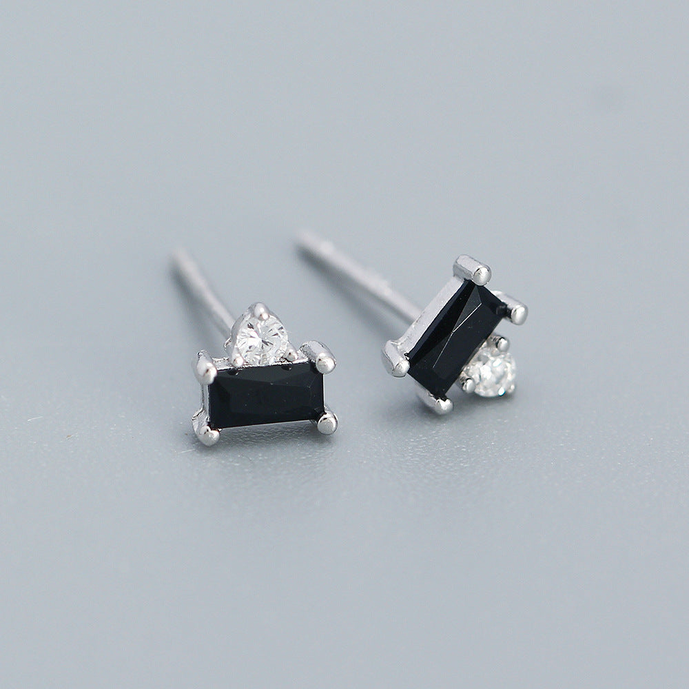 Minimalist 925 Sterling Silver Square Cubic Zirconia Stud Earrings for Women