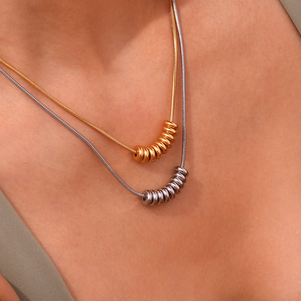 Minimalist Geometric Stainless Steel Pendant Necklace with 18K Gold Plating and Titanium Steel Bead Charm for Women