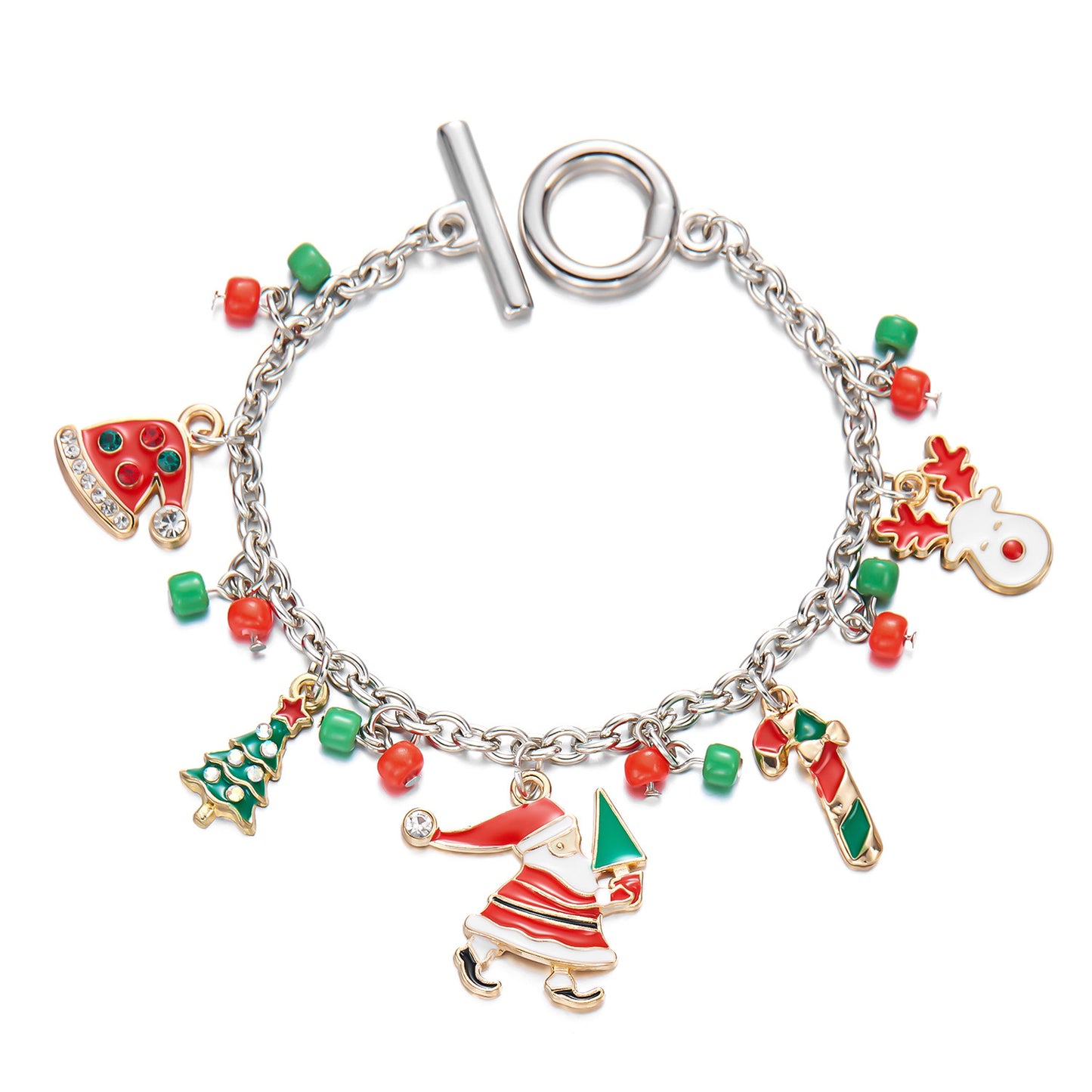 Bracciale con ciondoli natalizi festivi di Babbo Natale e fiocchi di neve per donne, gioielli artigianali in lega per le feste