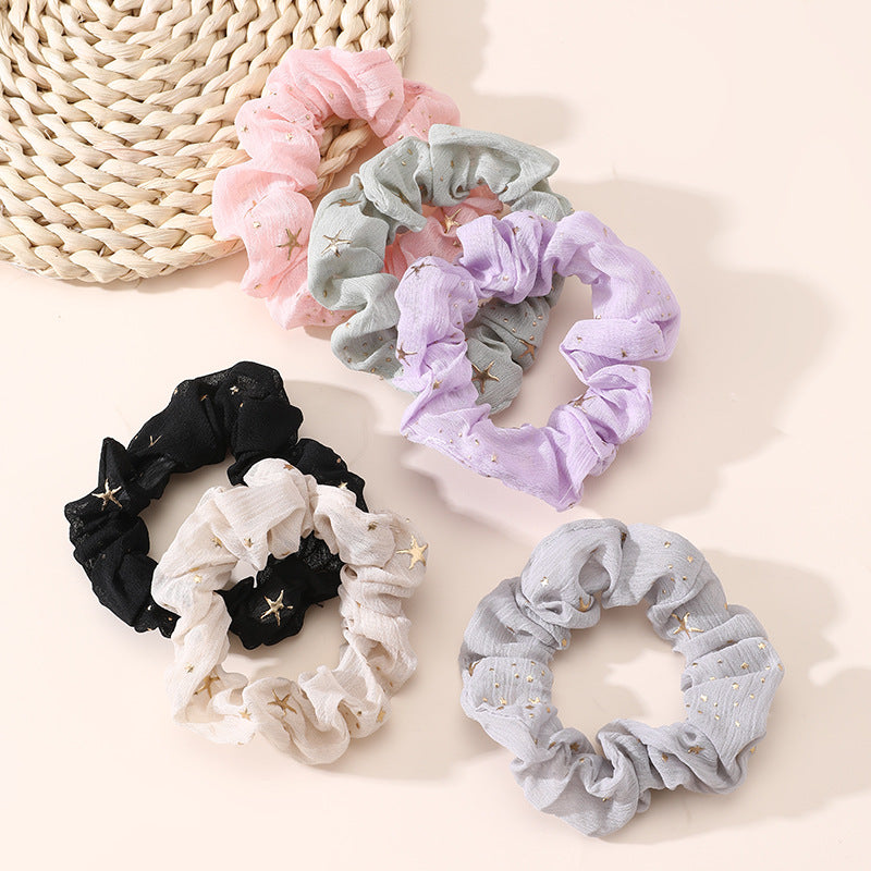 Natural Style Star Pattern Fabric Hair Tie for Kids and Children with Handmade Finish