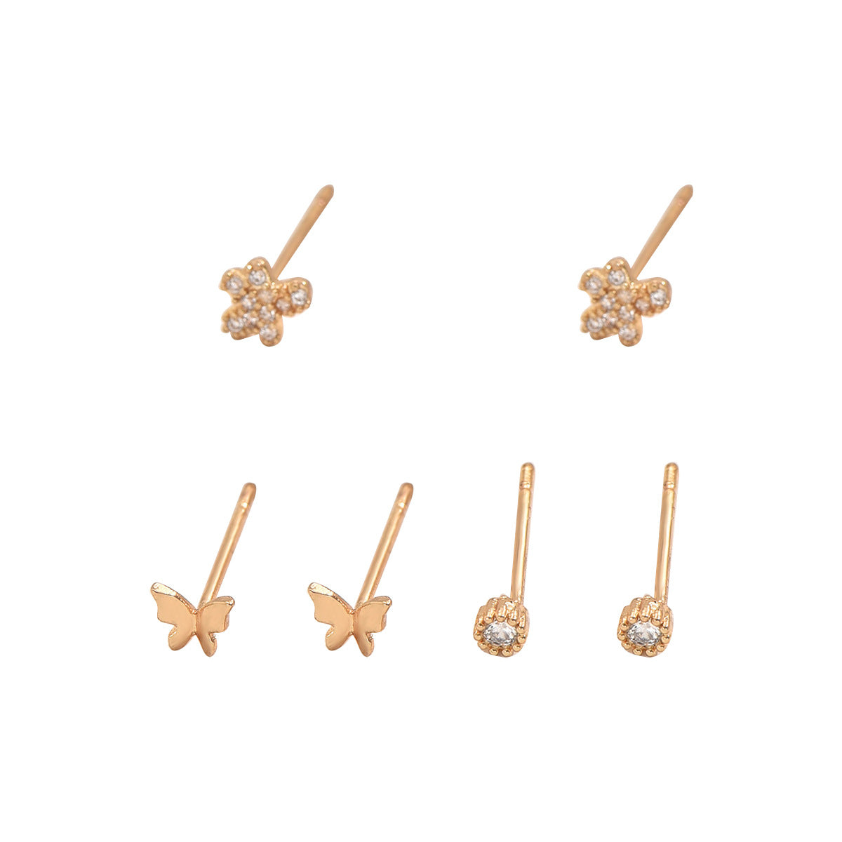 Pendientes de Mariposa Minimalistas para Mujer con Incrustaciones de Circonita en Base de Cobre y Postes de Acero Inoxidable