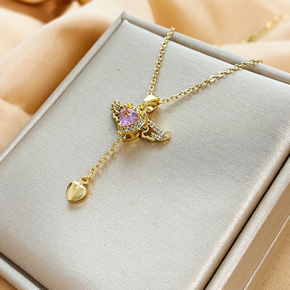 Original Design Irregular Animal Shape Rhinestone-Set Titanium Steel Clavicle Necklace for Women