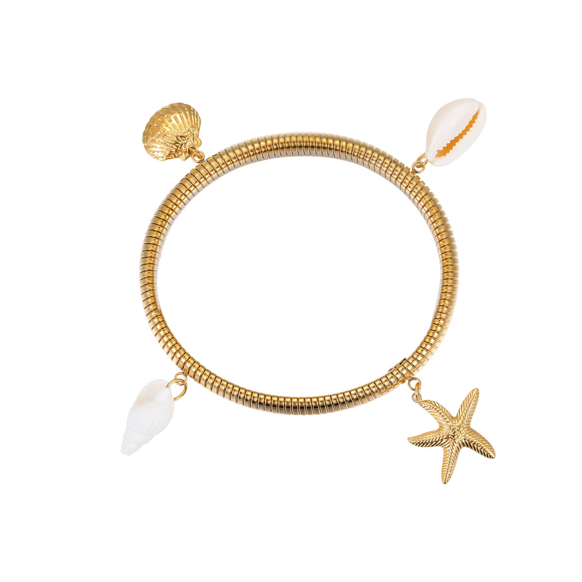 Elegante bracciale placcato in acciaio inossidabile a forma di stella, geometrico, con ciondolo a stella e conchiglia per donna