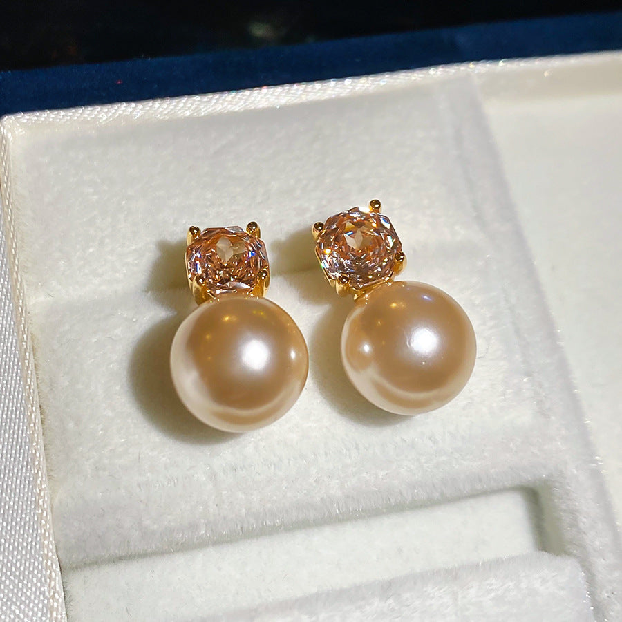 Pendientes de perlas geométricos de estilo lujoso con incrustaciones de circonitas para mujer