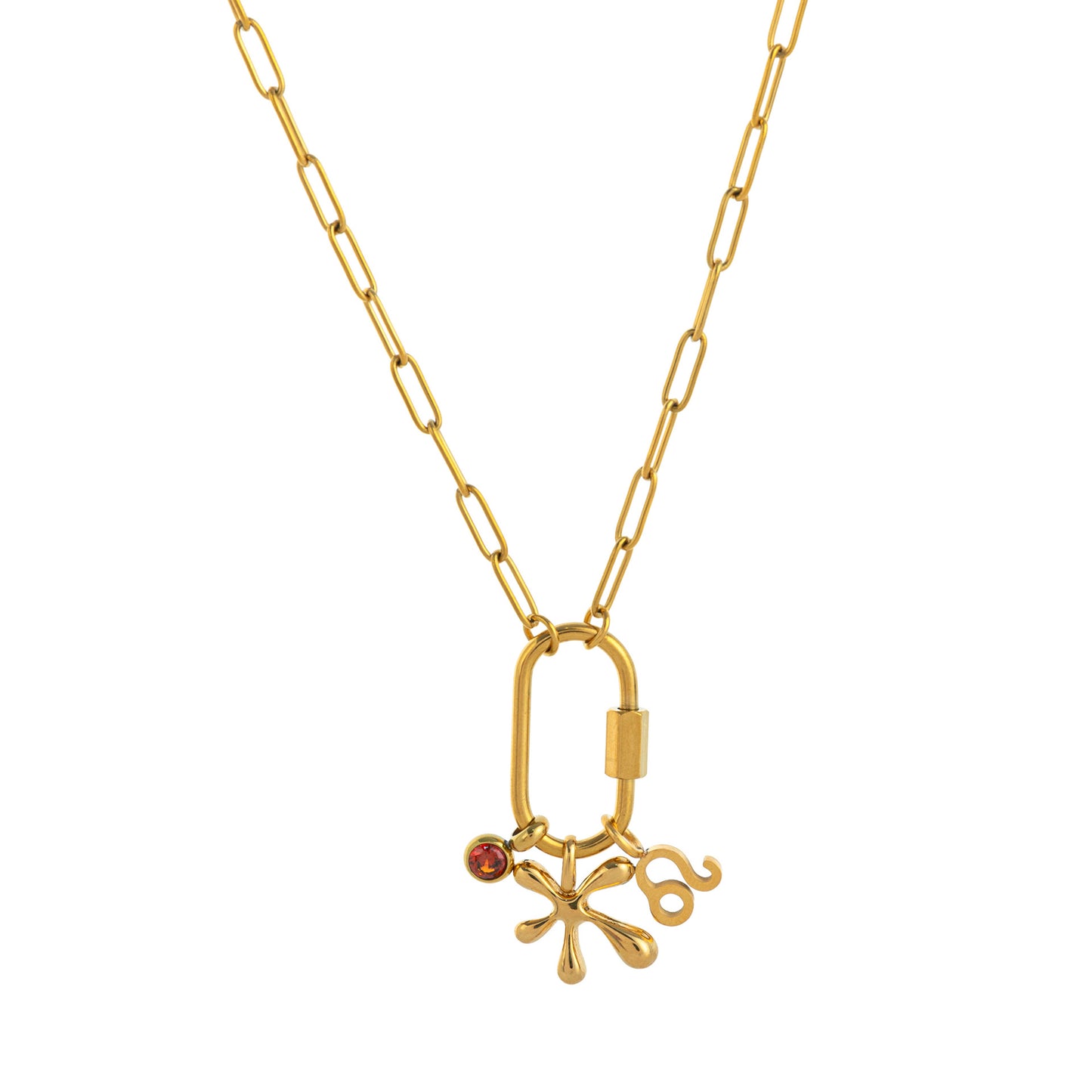 Minimalist Geometric Stainless Steel PVD Gold Plated Cubic Zirconia Charm Bar Necklace for Unisex