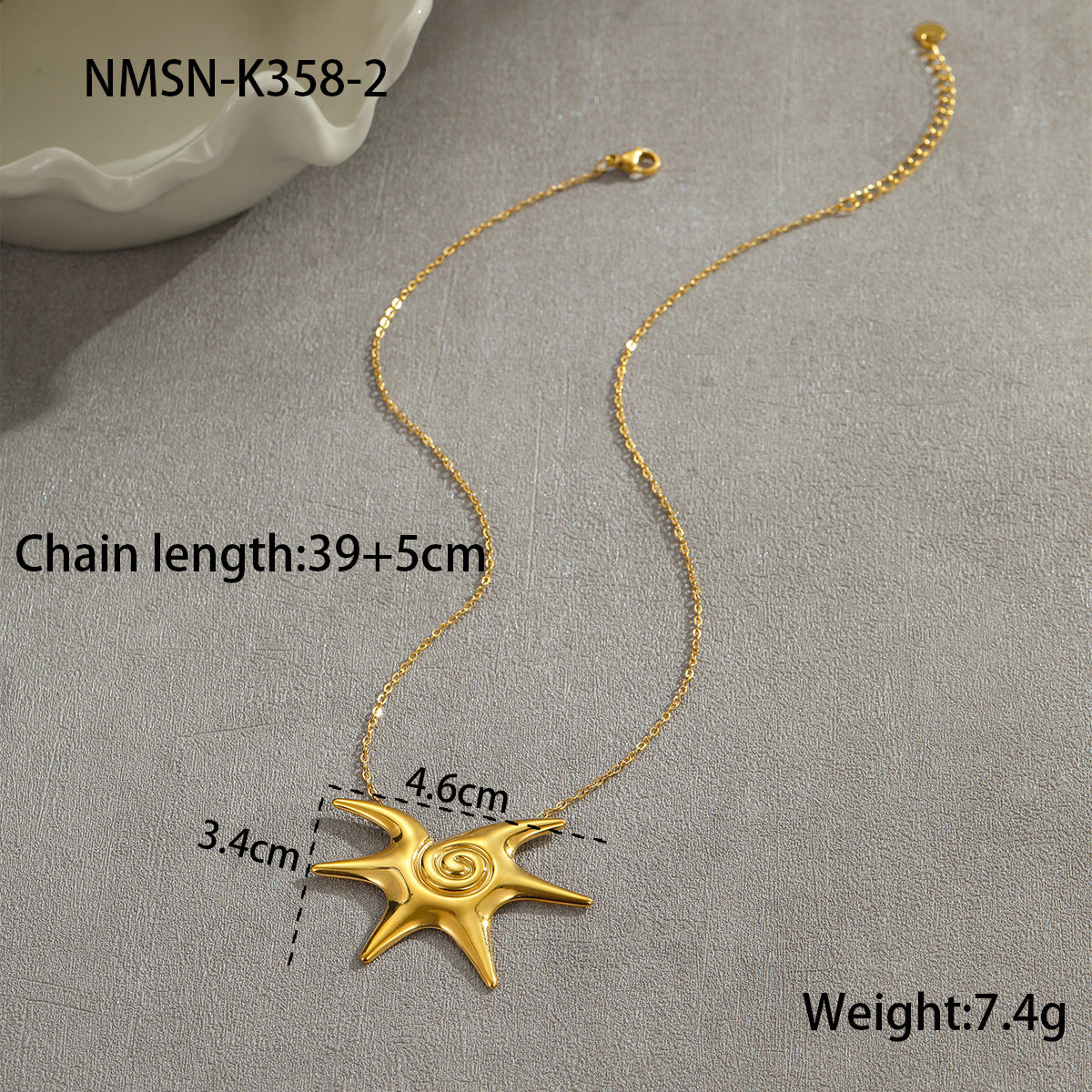 Collana Pendente Sole Geometrico Minimalista in Acciaio al Titanio con Placcatura in Oro da Donna
