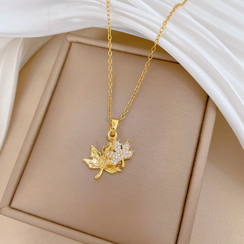 Sweet Luxury Full Rhinestone Plant Titanium Steel Necklace for Unisex