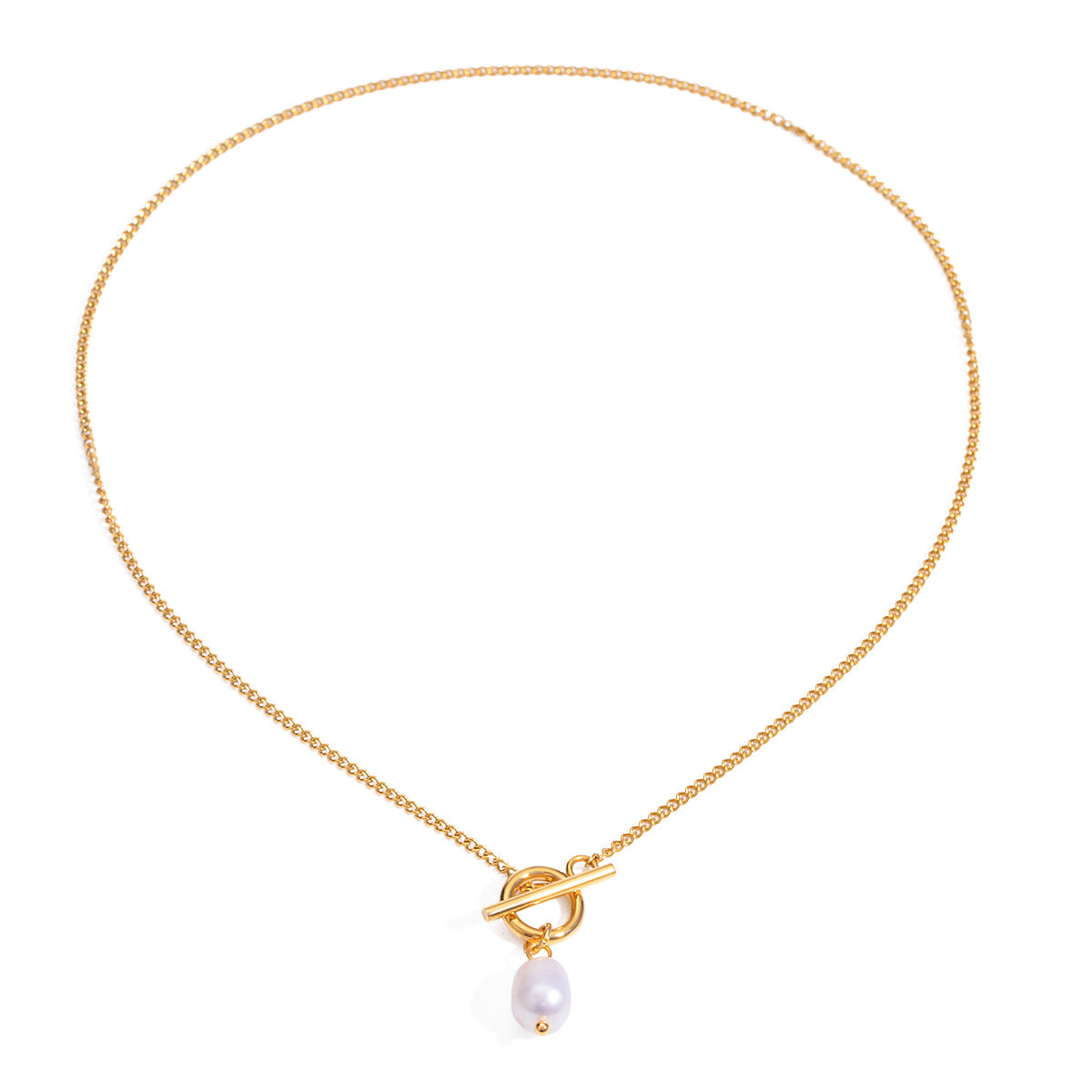 Collana da donna con pendente in madreperla in acciaio inossidabile placcato oro 18 carati con motivo geometrico alla moda