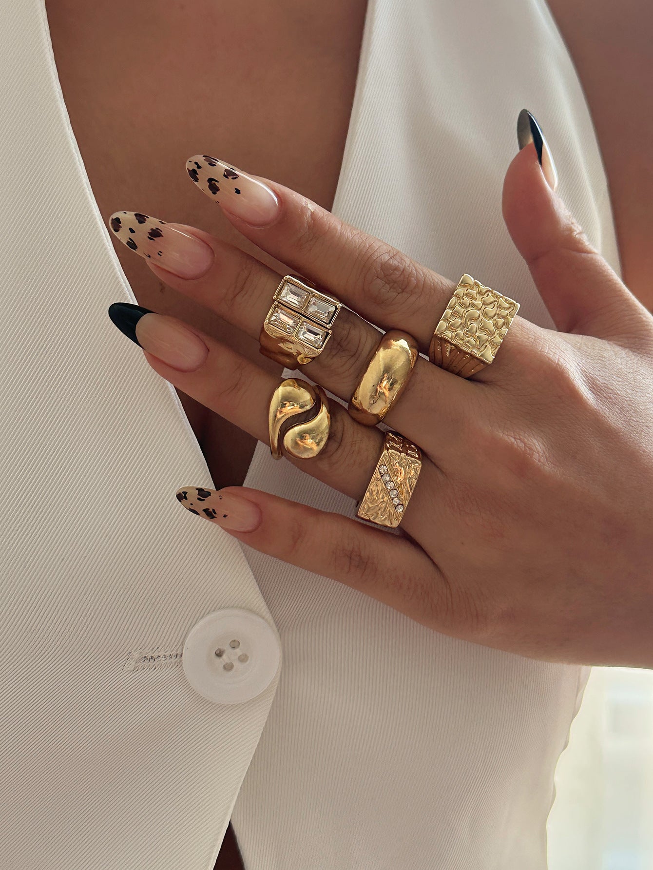 Gold Plated Geometric Square Alloy Ring for Women
