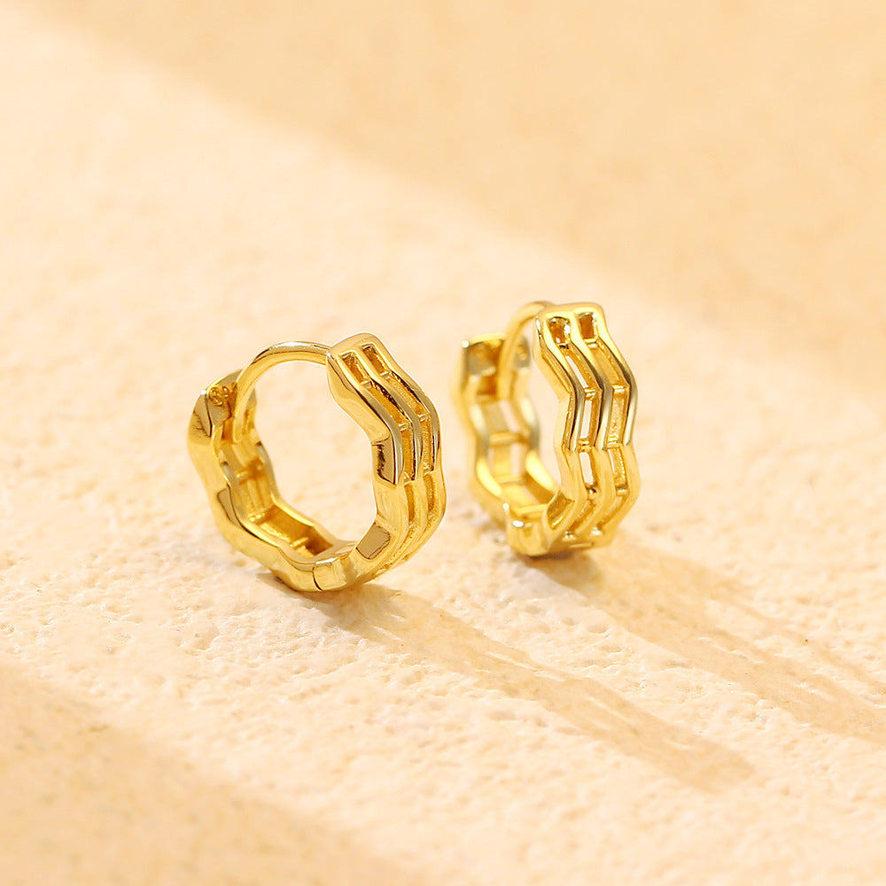 Pendientes de aro minimalistas de plata de ley 925 con línea ondulada geométrica para mujer