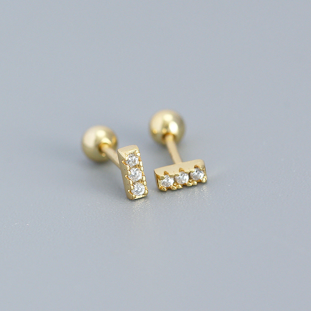 Orecchini a perno geometrici minimalisti in zirconia cubica in argento sterling 925 con finitura placcata