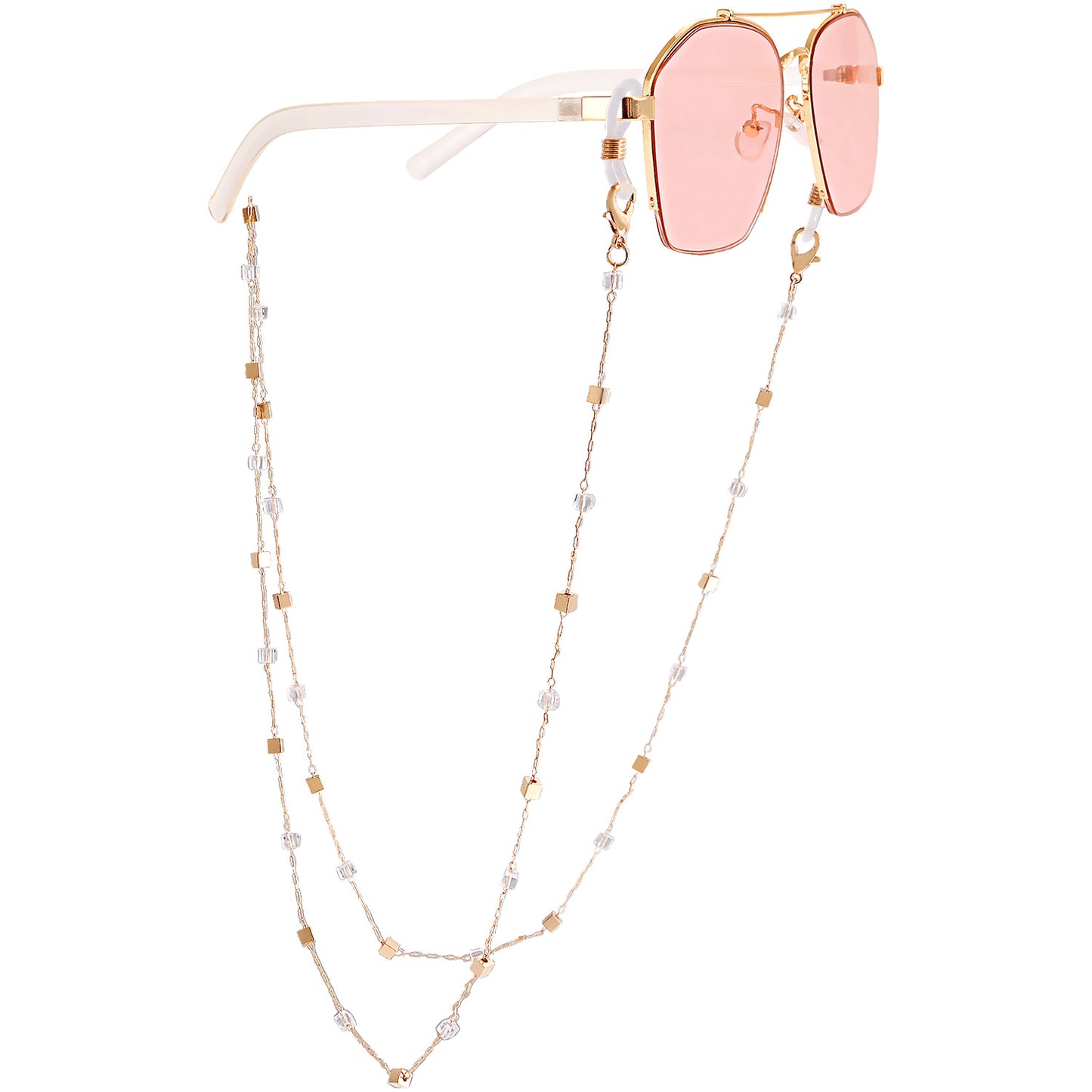 Crystal Inlay Alloy Mask and Glasses Chain