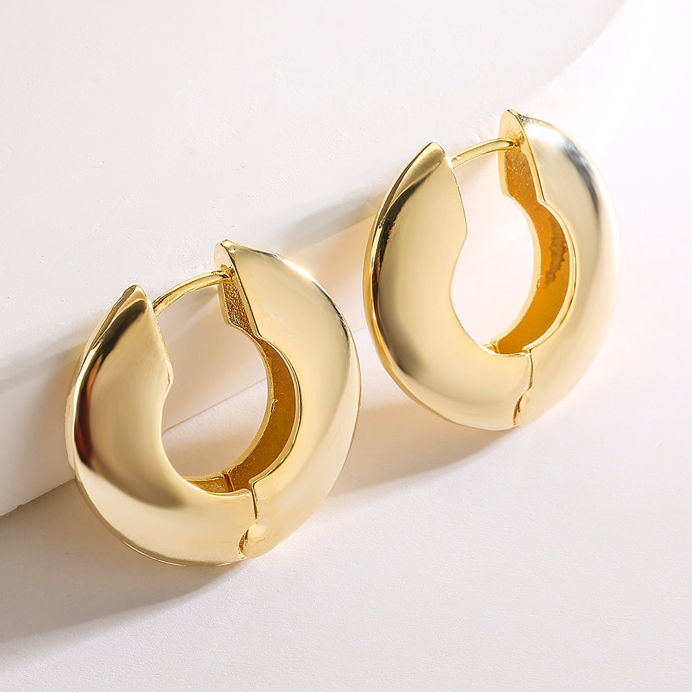 Minimalist Retro Geometric Copper Hoop Earrings with Gold Plating for Women